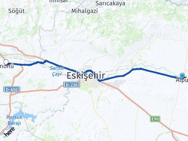Eskişehir Alpu İnönü Arası Kaç Km - Yol Haritası