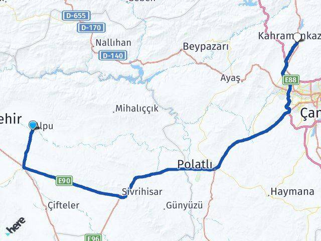 Eskişehir Alpu Kahramankazan Ankara Arası Kaç Km - Yol Haritası