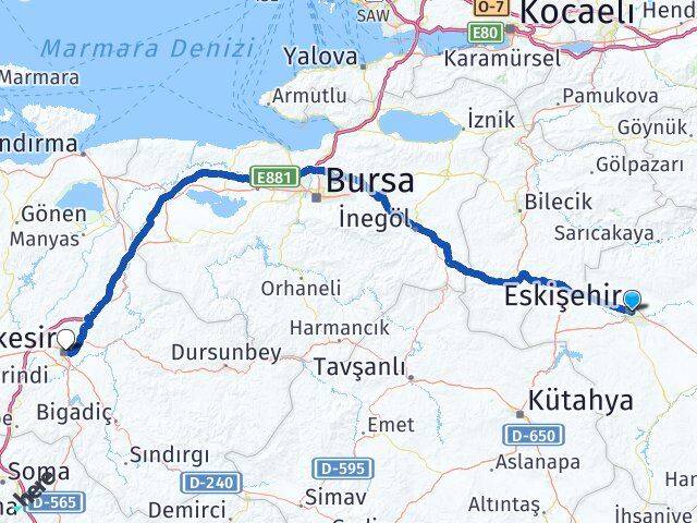 Eskişehir Altıeylül Balıkesir Arası Kaç Km - Yol Haritası