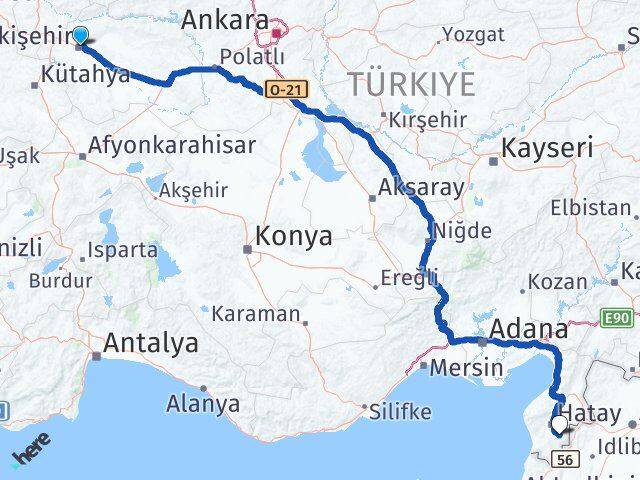Eskişehir Altınözü Hatay Arası Kaç Km - Yol Haritası
