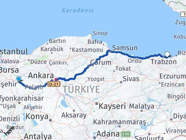 Eskişehir Arsin Trabzon Arası Kaç Km - Yol Haritası