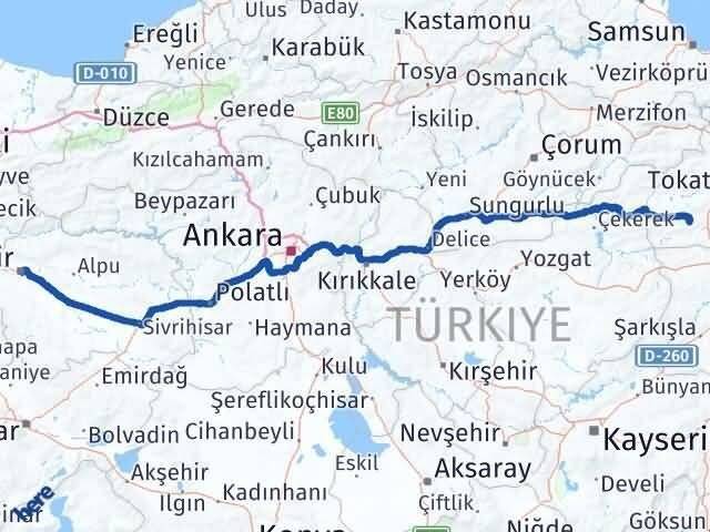 Eskişehir Artova Tokat Arası Kaç Km - Yol Haritası
