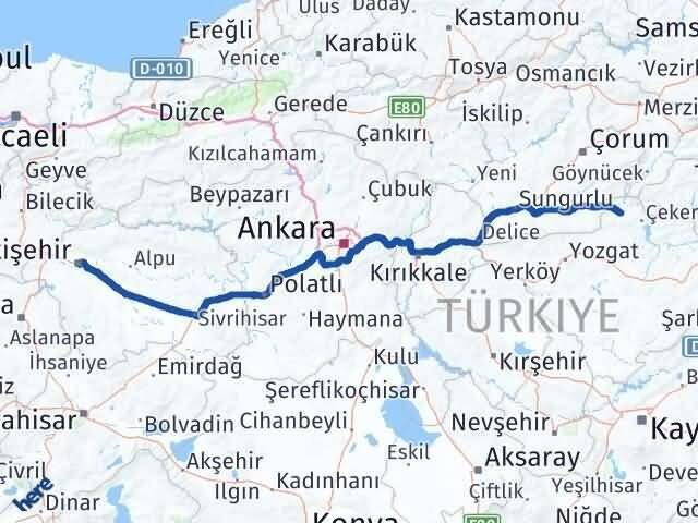 Eskişehir Aydıncık Yozgat Arası Kaç Km - Yol Haritası