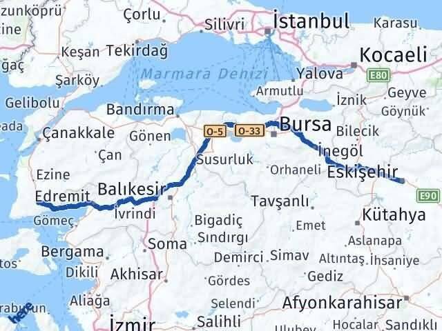 Eskişehir Ayvacık Çanakkale Arası Kaç Km - Yol Haritası