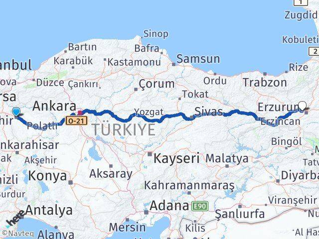 Eskişehir Aziziye Erzurum Arası Kaç Km - Yol Haritası