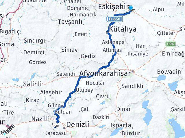 Eskişehir Babadağ Denizli Arası Kaç Km - Yol Haritası