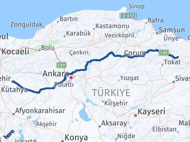 Eskişehir Başçiftlik Tokat Arası Kaç Km - Yol Haritası