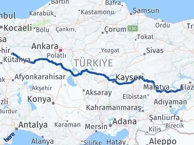 Eskişehir Baskil Elazığ Arası Kaç Km - Yol Haritası