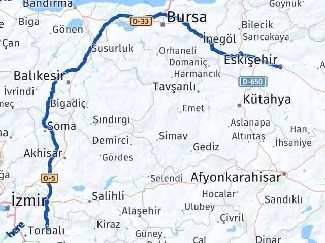 Eskişehir Bayındır İzmir Arası Kaç Km - Yol Haritası