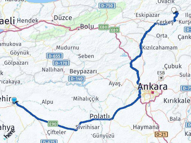 Eskişehir Bayramören Çankırı Arası Kaç Km - Yol Haritası