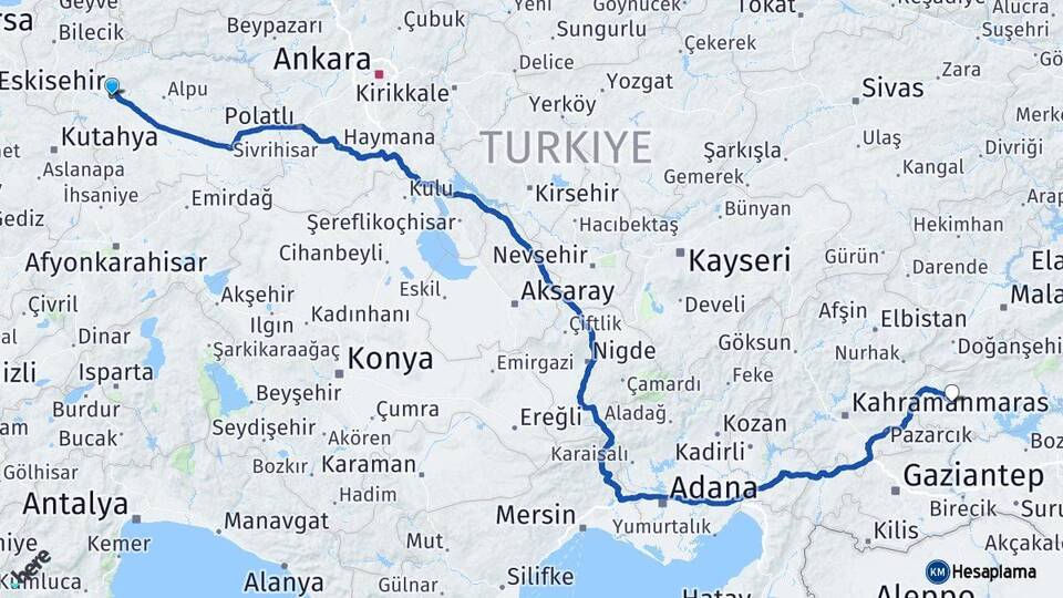 Eskişehir Besni Adıyaman Arası Kaç Km - Yol Haritası