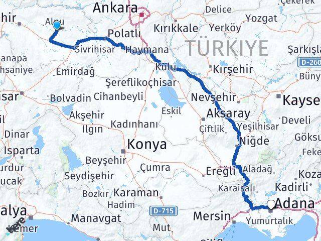 Eskişehir Beylikova Adana Arası Kaç Km - Yol Haritası