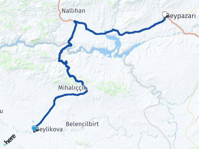 Eskişehir Beylikova Beypazarı Ankara Arası Kaç Km - Yol Haritası