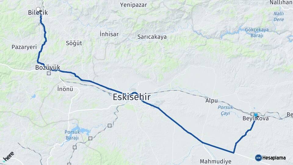 Eskişehir Beylikova Bilecik Arası Kaç Km - Yol Haritası