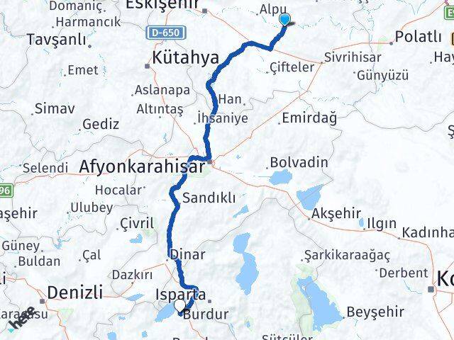 Eskişehir Beylikova Burdur Arası Kaç Km - Yol Haritası