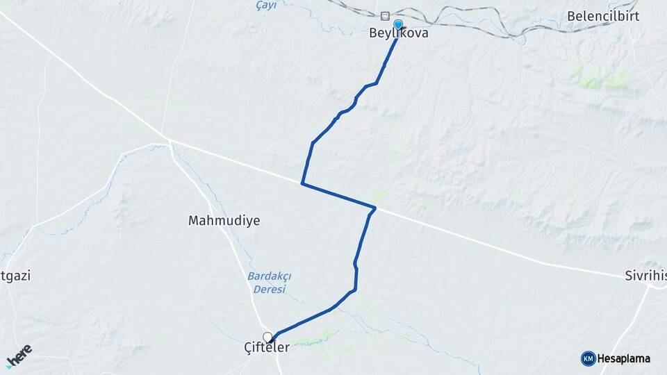 Eskişehir Beylikova Çifteler Arası Kaç Km - Yol Haritası