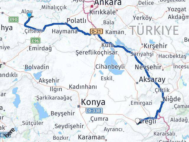 Eskişehir Beylikova Ereğli Konya Arası Kaç Km - Yol Haritası
