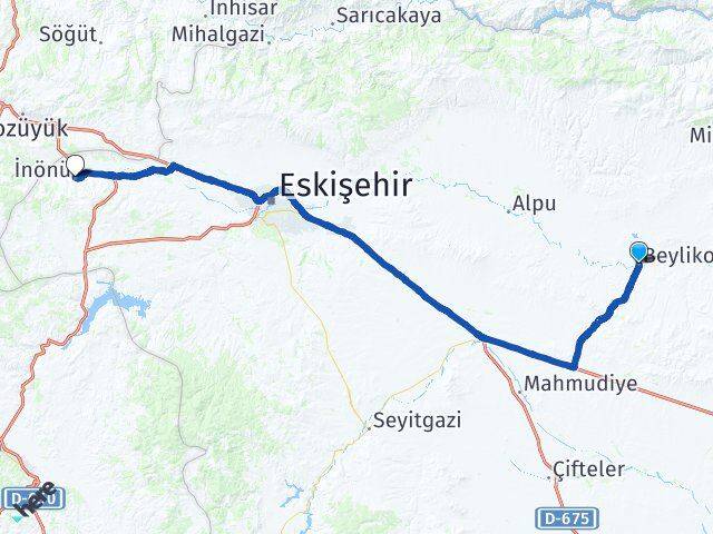 Eskişehir Beylikova İnönü Arası Kaç Km - Yol Haritası