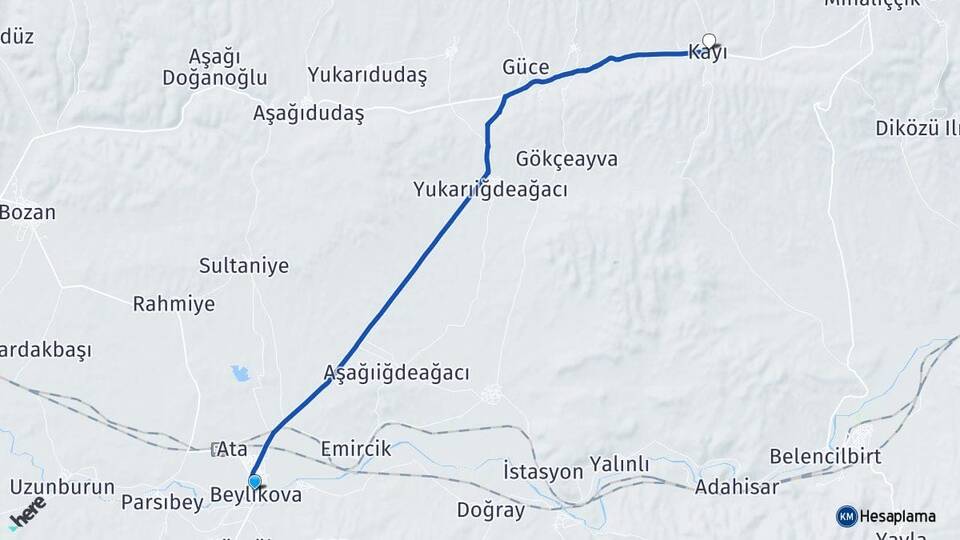 Eskişehir Beylikova Kayı Mihalıççık Arası Kaç Km - Yol Haritası