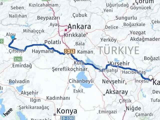 Eskişehir Beylikova Kayseri Arası Kaç Km - Yol Haritası