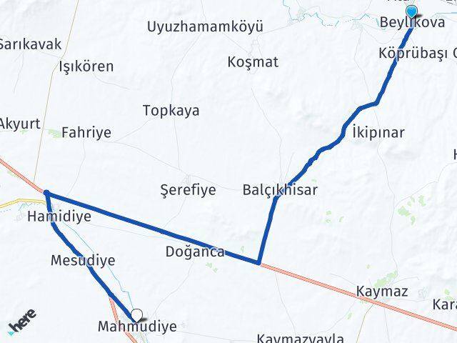 Eskişehir Beylikova Mahmudiye Arası Kaç Km - Yol Haritası