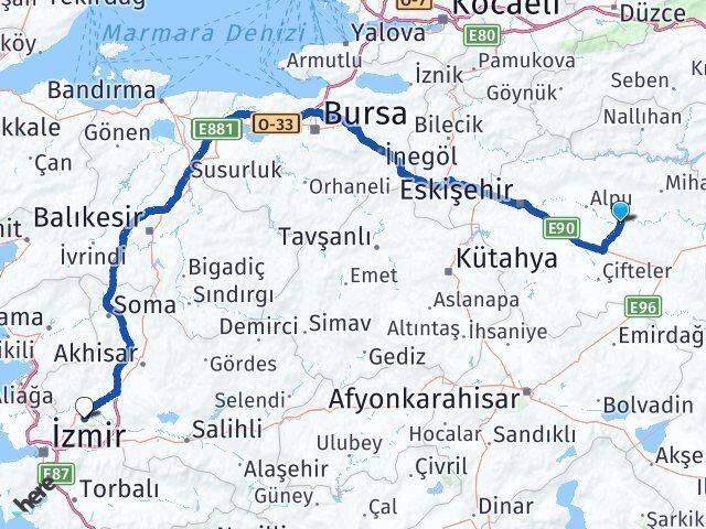 Eskişehir Beylikova Manisa Arası Kaç Km - Yol Haritası