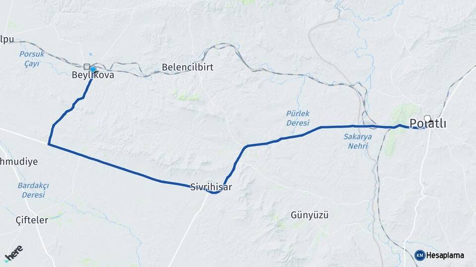Eskişehir Beylikova Polatlı Ankara Arası Kaç Km - Yol Haritası