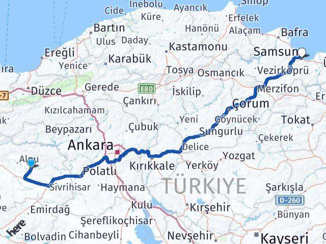 Eskişehir Beylikova Samsun Arası Kaç Km - Yol Haritası