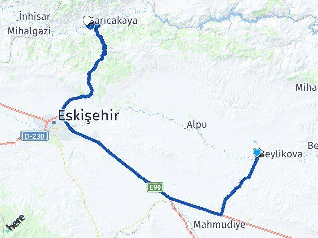 Eskişehir Beylikova Sarıcakaya Arası Kaç Km - Yol Haritası