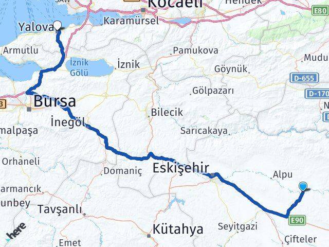 Eskişehir Beylikova Yalova Arası Kaç Km - Yol Haritası