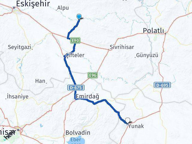 Eskişehir Beylikova Yunak Konya Arası Kaç Km - Yol Haritası