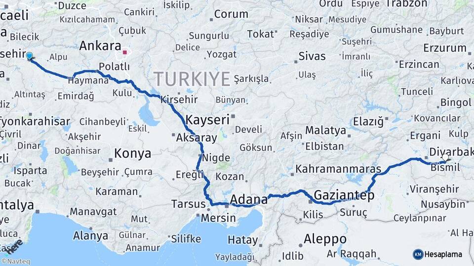 Eskişehir Bismil Diyarbakır Arası Kaç Km - Yol Haritası