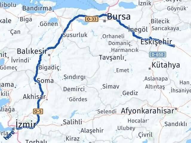 Eskişehir Bornova İzmir Arası Kaç Km - Yol Haritası