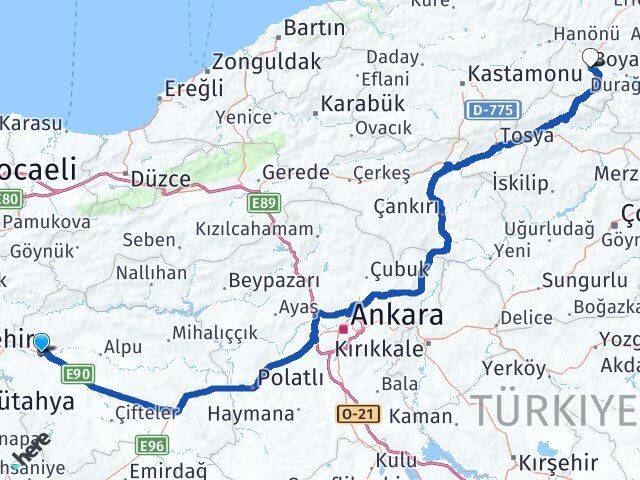 Eskişehir Boyabat Sinop Arası Kaç Km - Yol Haritası