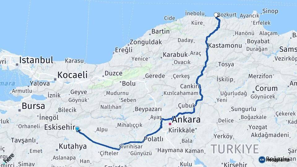 Eskişehir Bozkurt Kastamonu Arası Kaç Km - Yol Haritası