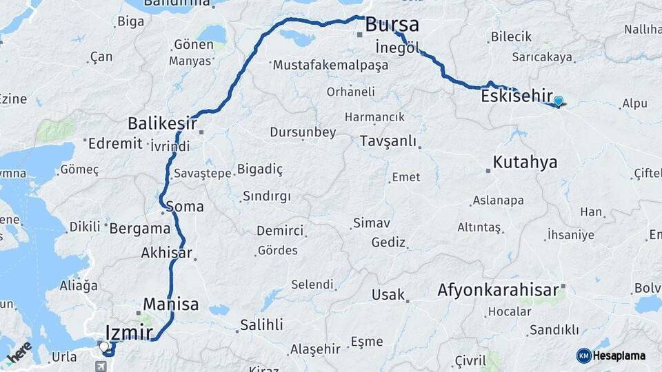 Eskişehir Buca İzmir Arası Kaç Km - Yol Haritası