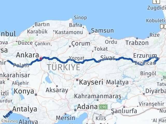 Eskişehir Çat Erzurum Arası Kaç Km - Yol Haritası