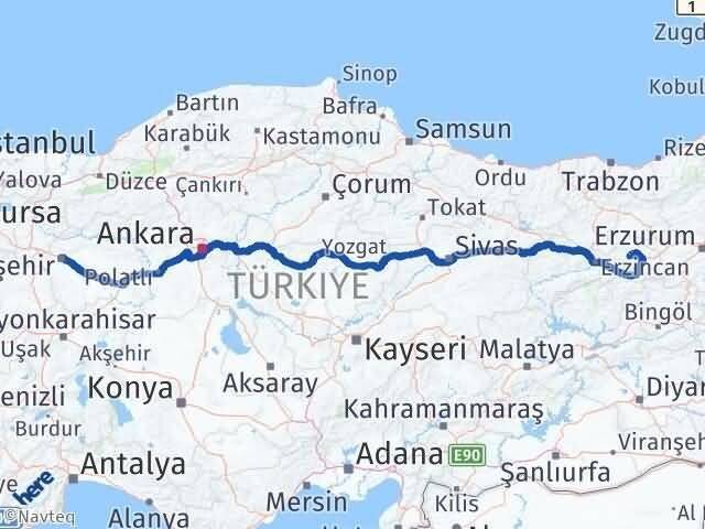 Eskişehir Çayırlı Erzincan Arası Kaç Km - Yol Haritası