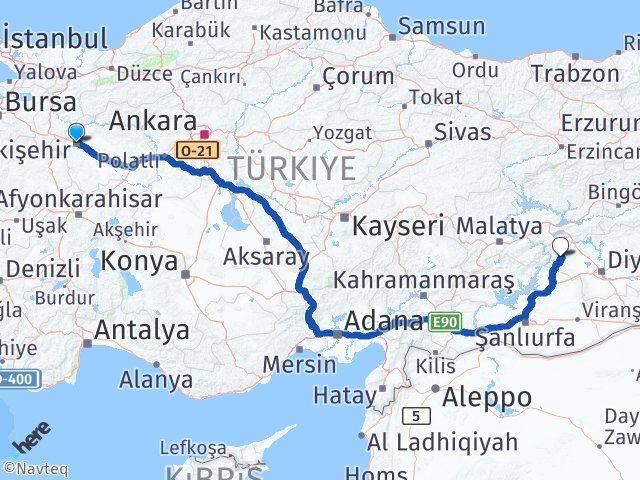 Eskişehir Çermik Diyarbakır Arası Kaç Km - Yol Haritası