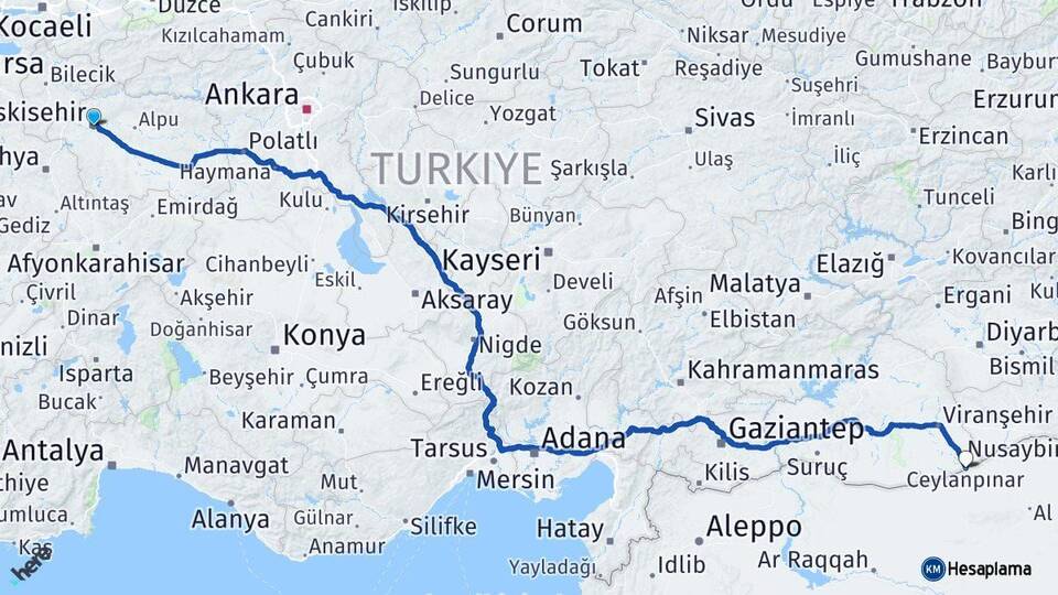 Eskişehir Ceylanpınar Şanlıurfa Arası Kaç Km - Yol Haritası