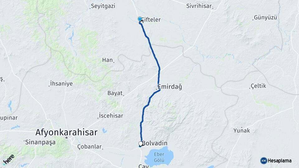 Eskişehir Çifteler Bolvadin Afyonkarahisar Arası Kaç Km - Yol Haritası