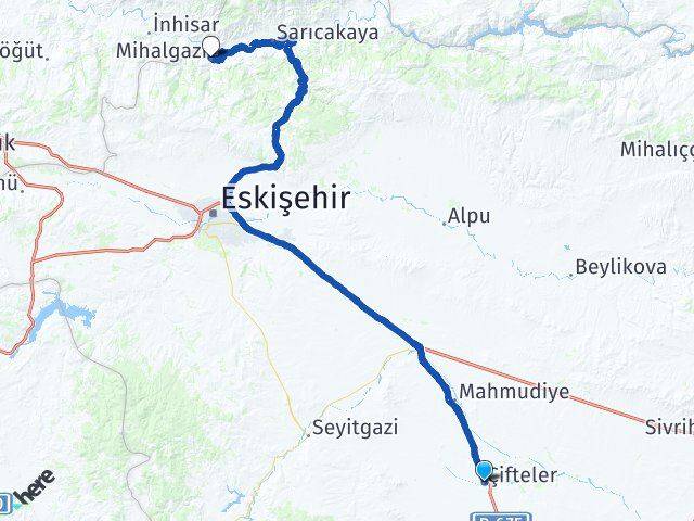 Eskişehir Çifteler Mihalgazi Arası Kaç Km - Yol Haritası