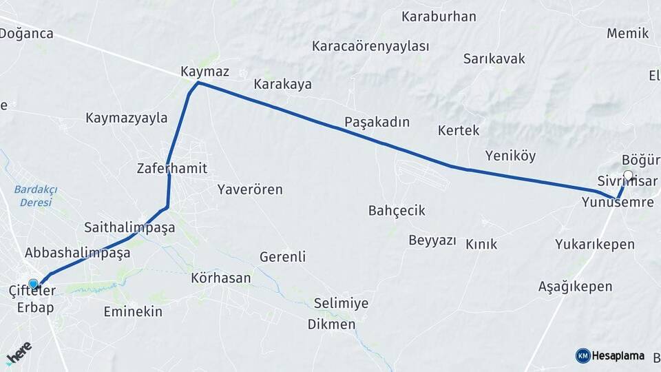 Eskişehir Çifteler Sivrihisar Arası Kaç Km - Yol Haritası