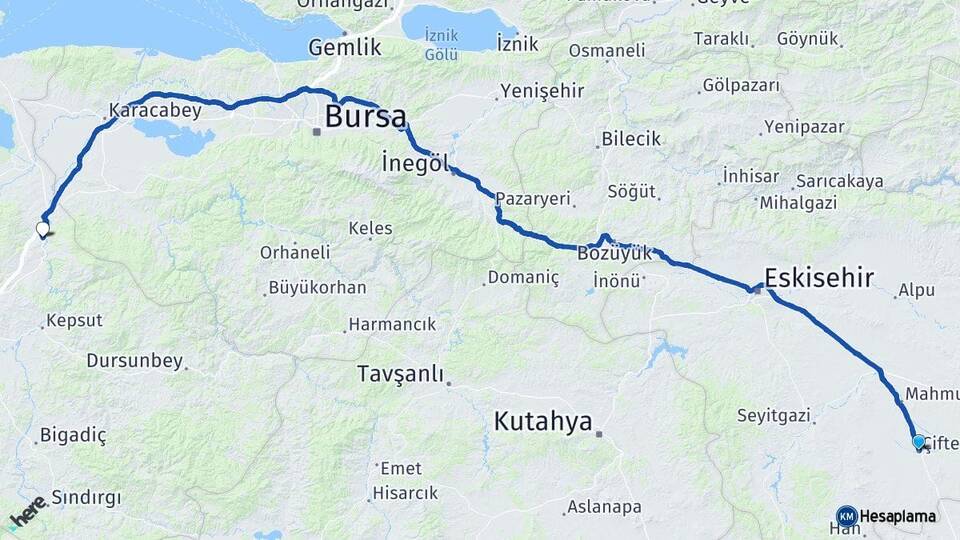 Eskişehir Çifteler Susurluk Balıkesir Arası Kaç Km - Yol Haritası