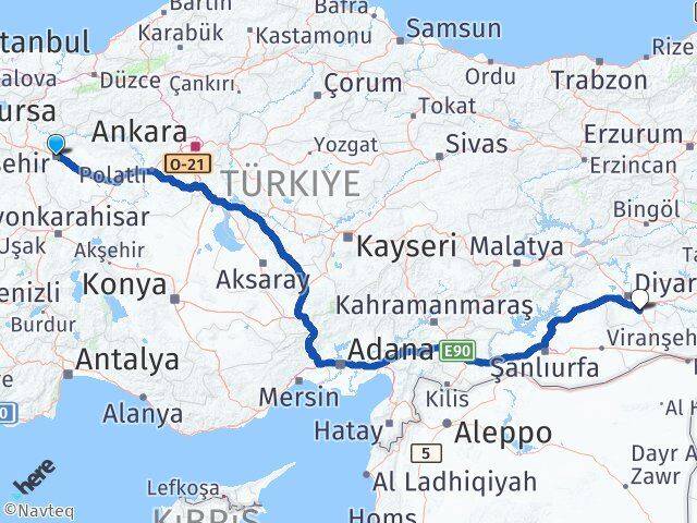 Eskişehir Çınar Diyarbakır Arası Kaç Km - Yol Haritası
