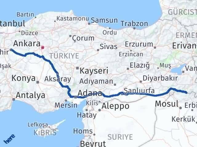 Eskişehir Çukurca Hakkari Arası Kaç Km - Yol Haritası