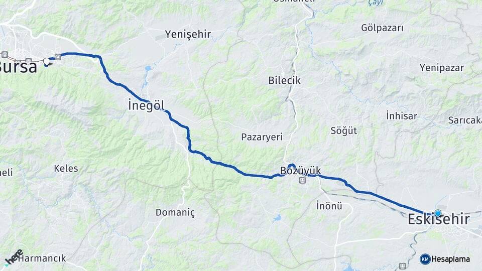 Eskişehir Cumalıkızık Yıldırım Bursa Arası Kaç Km - Yol Haritası
