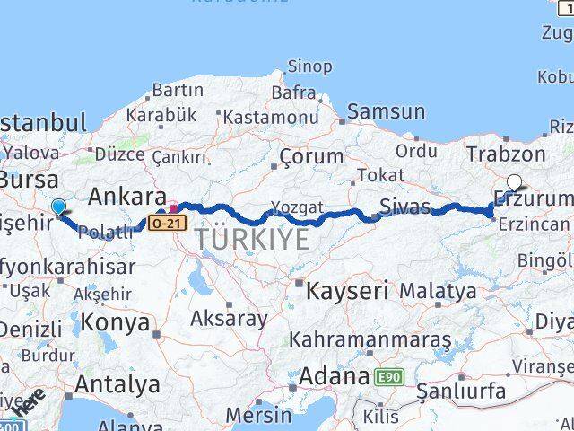 Eskişehir Demirözü Bayburt Arası Kaç Km - Yol Haritası