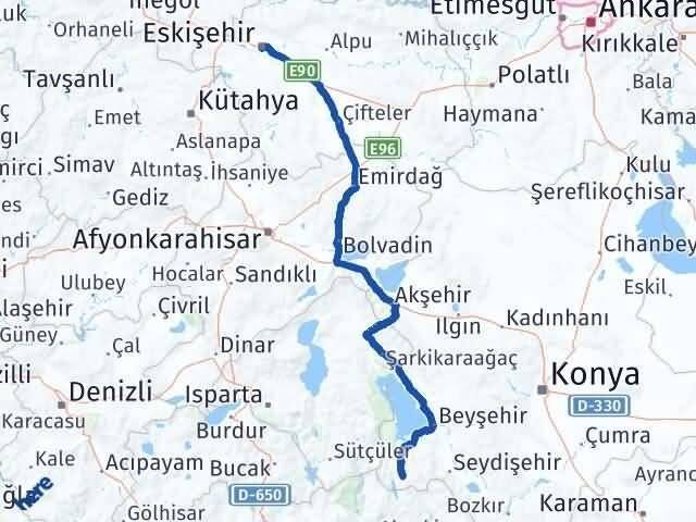 Eskişehir Derebucak Konya Arası Kaç Km - Yol Haritası