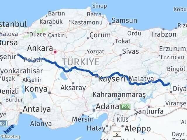 Eskişehir Dicle Diyarbakır Arası Kaç Km - Yol Haritası